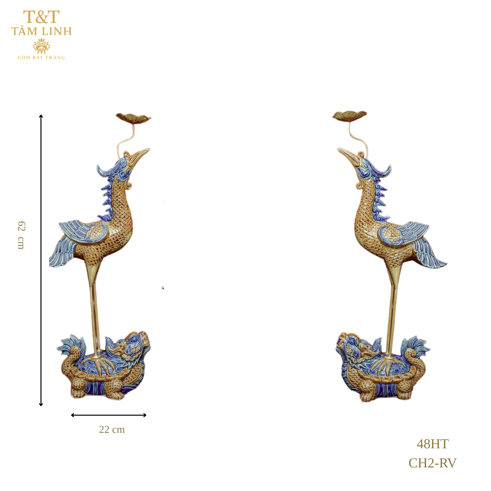 Heritage T&T Ceramic Altar Crane Pair Tâm An – Set of 2 – Bat Trang Vietnam