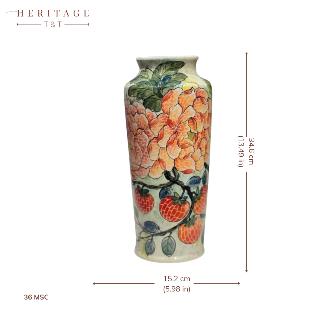 Handmade Mosaic Ceramic Vase – Flower Design  – 34.6 cm (13.6 in) – Home Décor – Heritage T&T Mosaic Collection – Bat Trang Vietnam