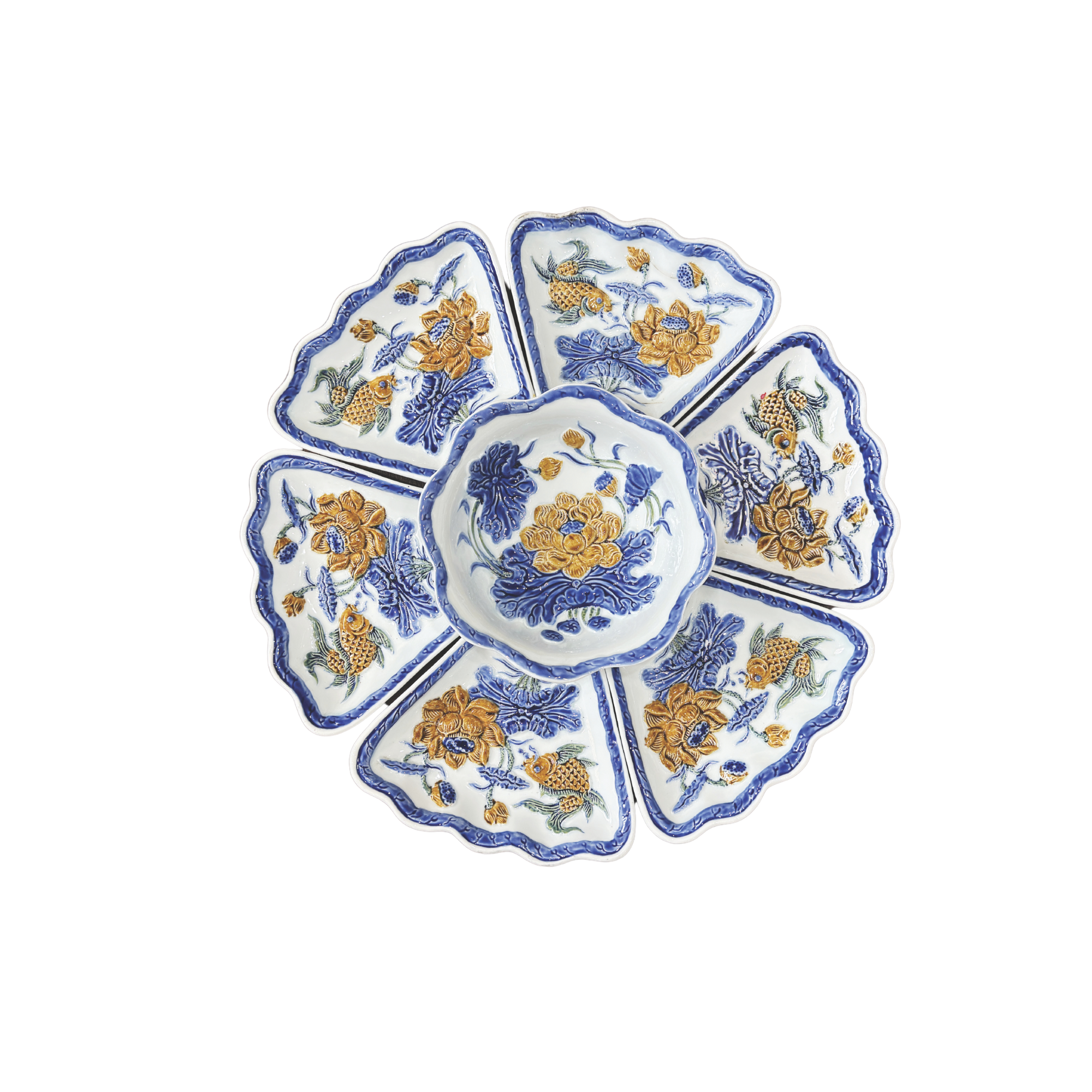 Heritage T&T Sunflower Altar Flower Set Tâm An Yellow Glaze Height 7 cm (2.8 in) – 1 Set – Bat Trang Handmade Vietnam