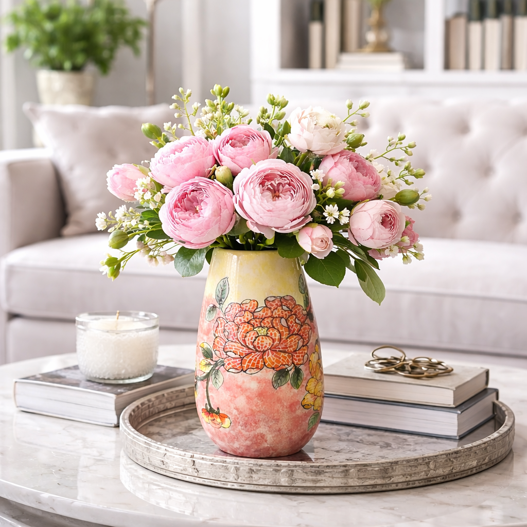 Handmade Mosaic Ceramic Vase – Flower Design  – 36.5 cm (14.4 in) – Home Décor – Heritage T&T Mosaic Collection – Bat Trang Vietnam