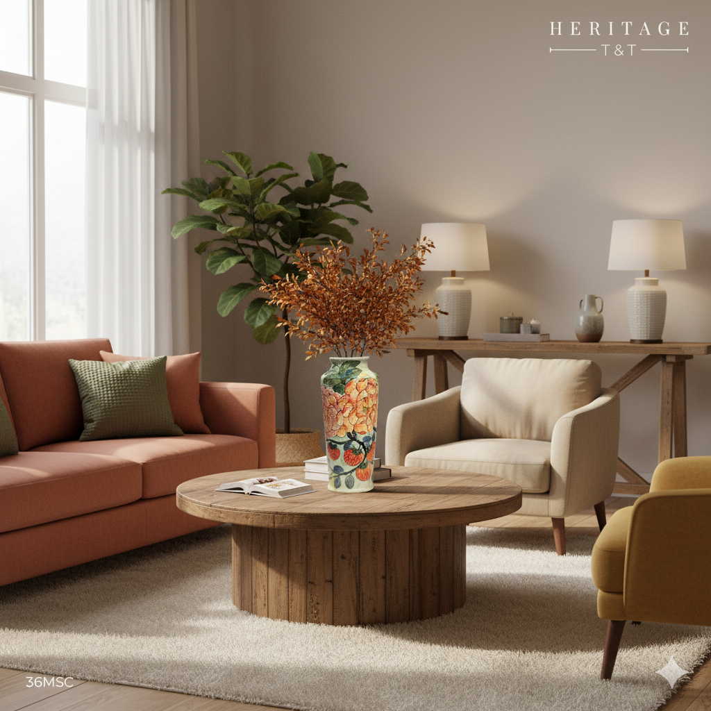 Handmade Mosaic Ceramic Vase – Flower Design  – 34.6 cm (13.6 in) – Home Décor – Heritage T&T Mosaic Collection – Bat Trang Vietnam