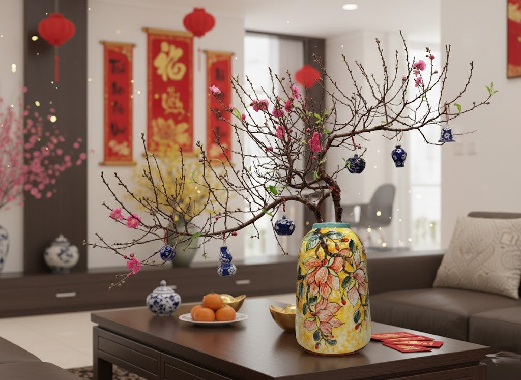 Handmade Mosaic Ceramic Vase – Flower Design  – 31.5 cm (12.4 in) – Home Décor – Heritage T&T Mosaic Collection – Bat Trang Vietnam