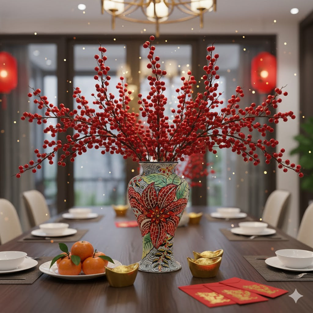 Handmade Mosaic Ceramic Vase – Flower Design  – 35 cm (13.8 in) – Home Décor – Heritage T&T Mosaic Collection – Bat Trang Vietnam