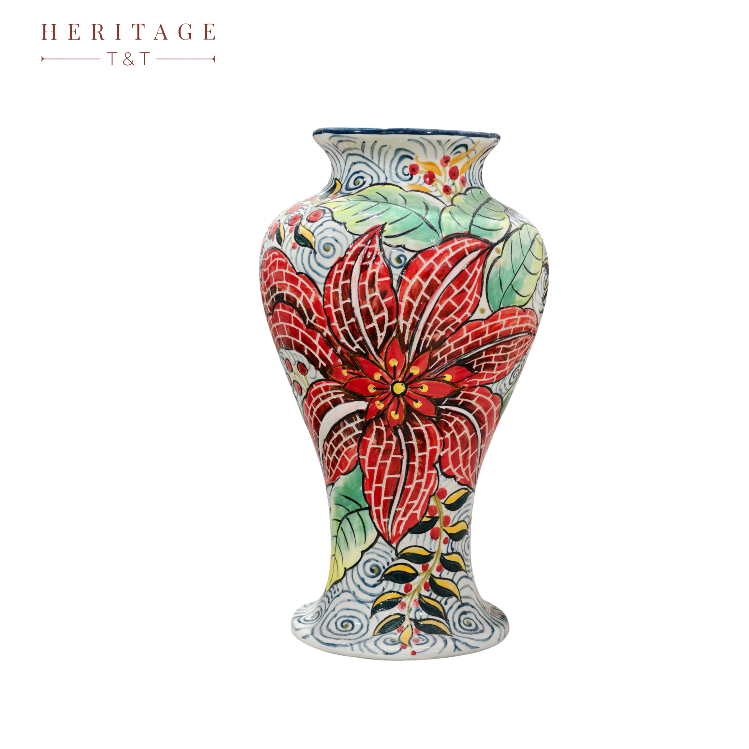 Handmade Mosaic Ceramic Vase – Flower Design  – 35 cm (13.8 in) – Home Décor – Heritage T&T Mosaic Collection – Bat Trang Vietnam