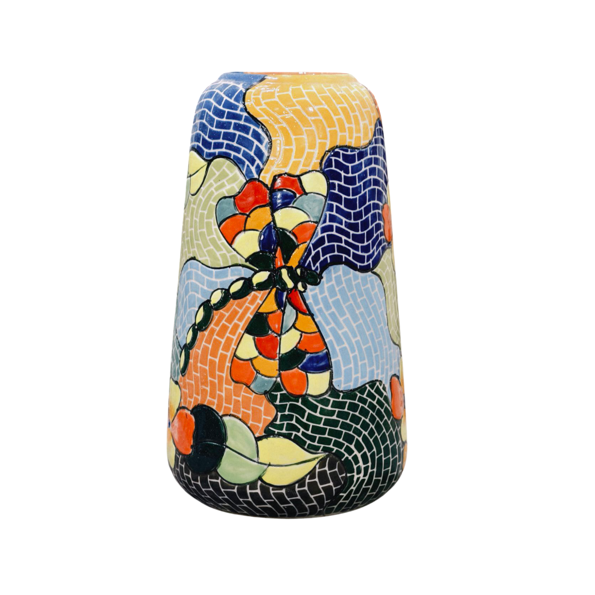 Handmade Mosaic Ceramic Vase – Dragonfly Design  – 26 cm (10.2 in) – Home Décor – Heritage T&T Mosaic Collection – Bat Trang Vietnam