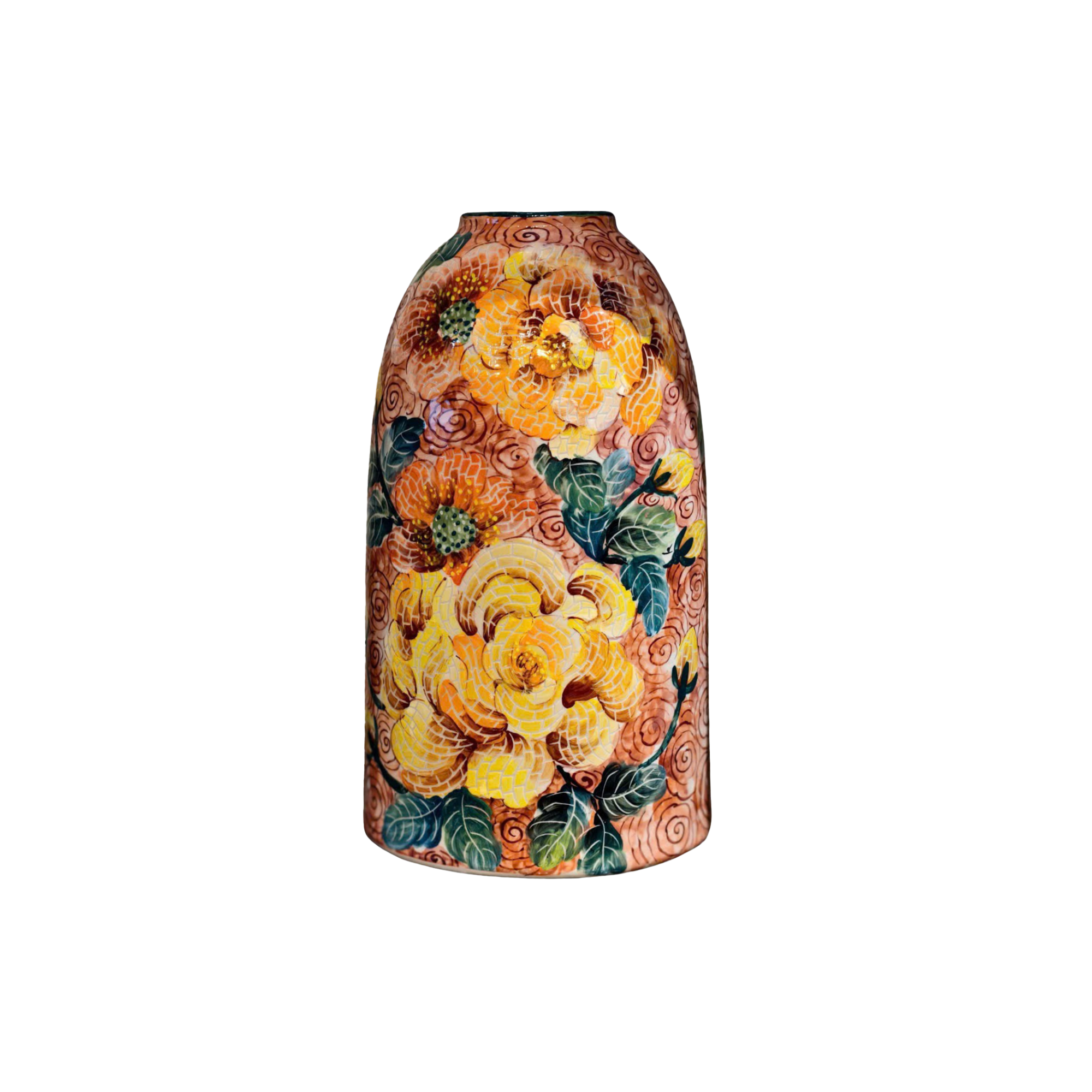 Handmade Mosaic Ceramic Vase – Flower Design  – 40 cm (15.7 in) – Home Décor – Heritage T&T Mosaic Collection – Bat Trang Vietnam