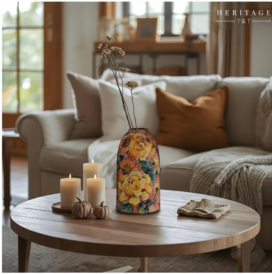 Handmade Mosaic Ceramic Vase – Flower Design  – 40 cm (15.7 in) – Home Décor – Heritage T&T Mosaic Collection – Bat Trang Vietnam