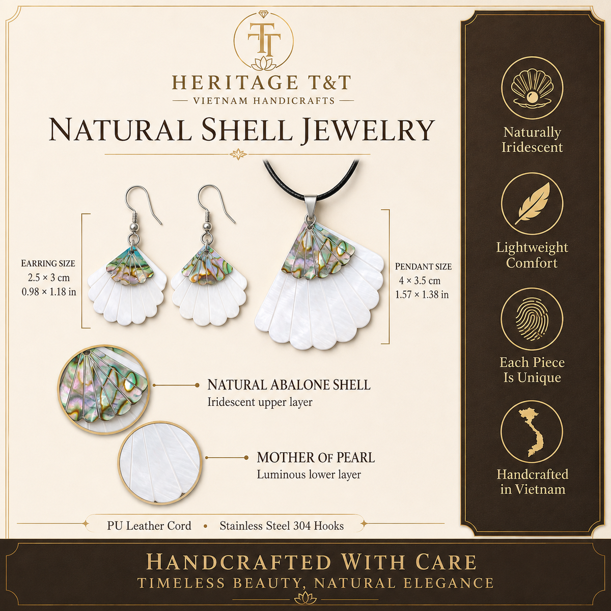 Organic Leaf Abalone - Mother of Pearl Necklace - Earrings Set – Heritage TT