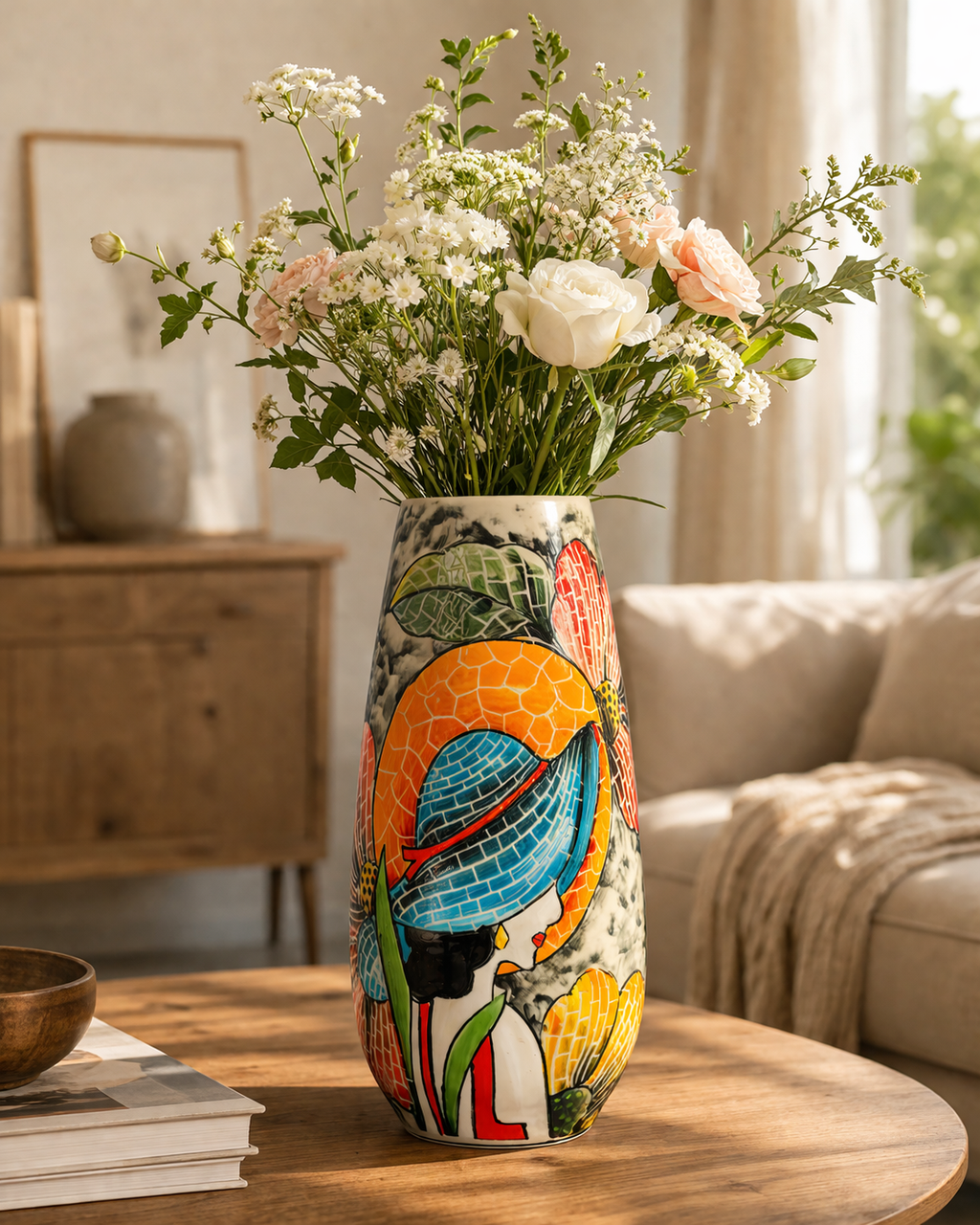 Handmade Mosaic Ceramic Vase – Lady Design  – 29 cm (11.4 in) – Home Décor – Heritage T&T Mosaic Collection – Bat Trang Vietnam