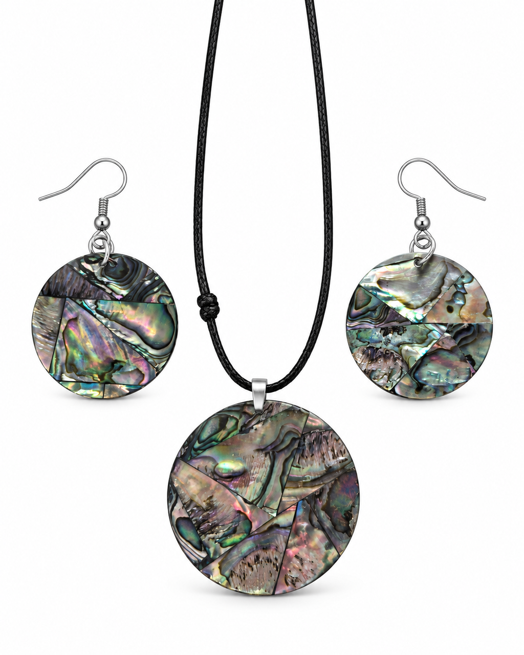 Natural Shell Statement Necklace Earrings Set – Abalone  Mother of Pearl – Heritage TT