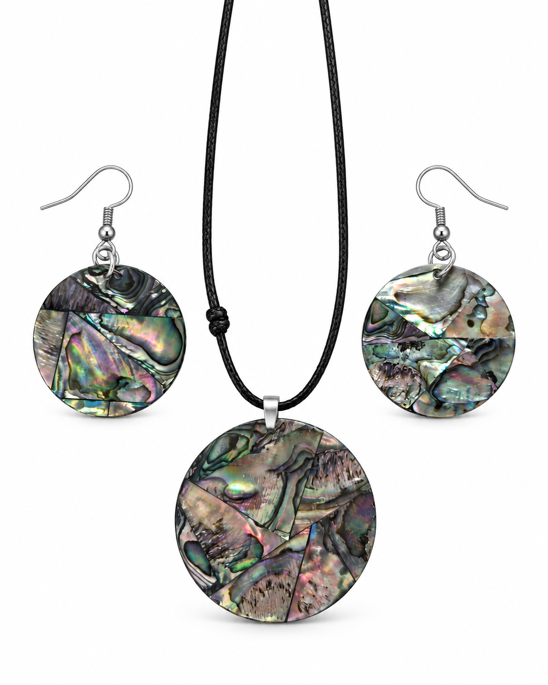 Natural Shell Statement Necklace Earrings Set – Abalone  Mother of Pearl – Heritage TT