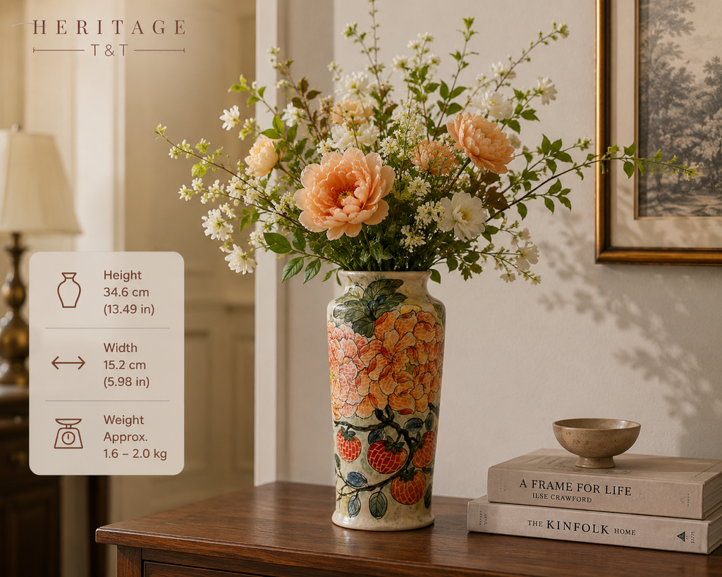 Handmade Mosaic Ceramic Vase – Flower Design  – 34.6 cm (13.6 in) – Home Décor – Heritage T&T Mosaic Collection – Bat Trang Vietnam
