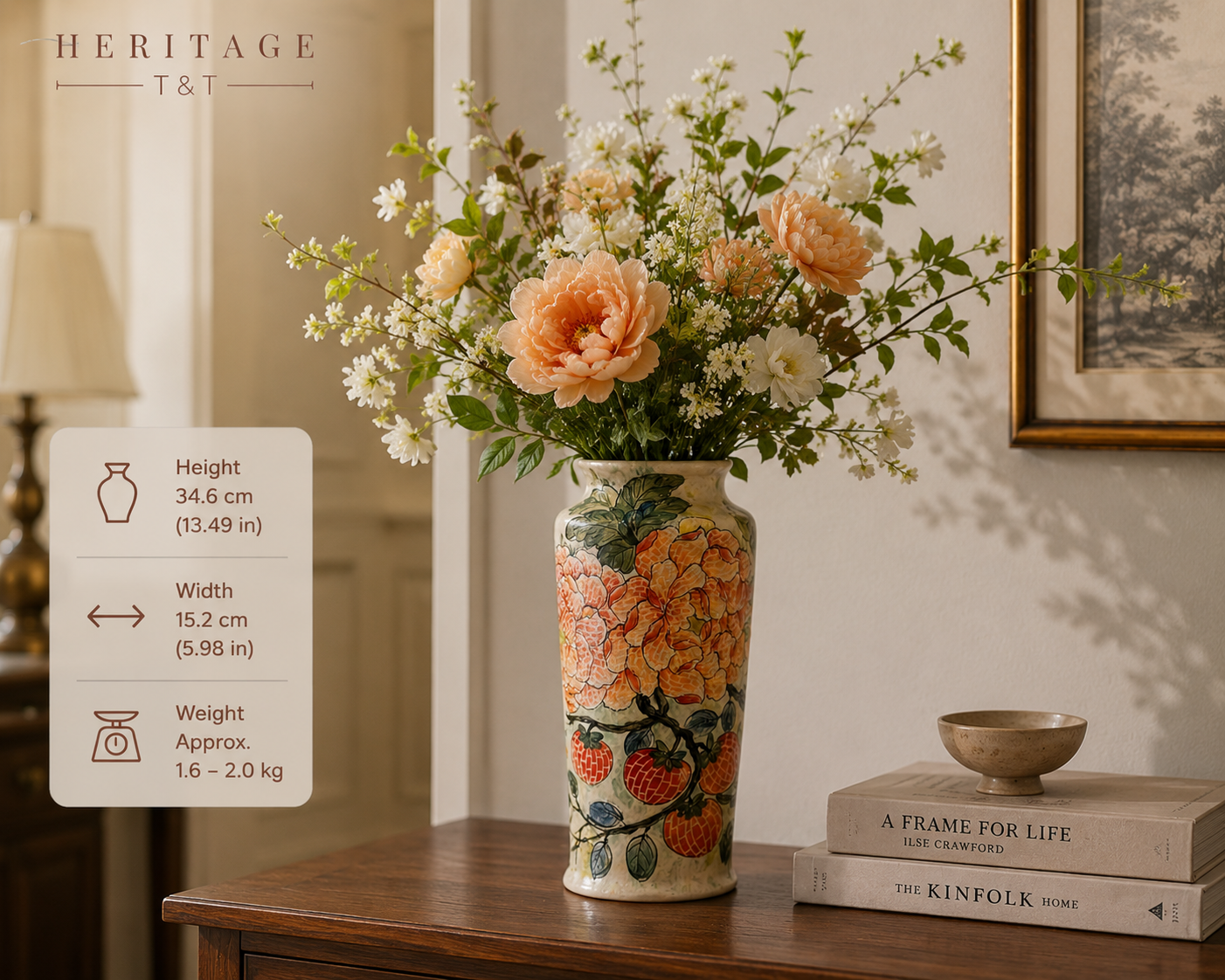 Handmade Mosaic Ceramic Vase – Flower Design  – 34.6 cm (13.6 in) – Home Décor – Heritage T&T Mosaic Collection – Bat Trang Vietnam