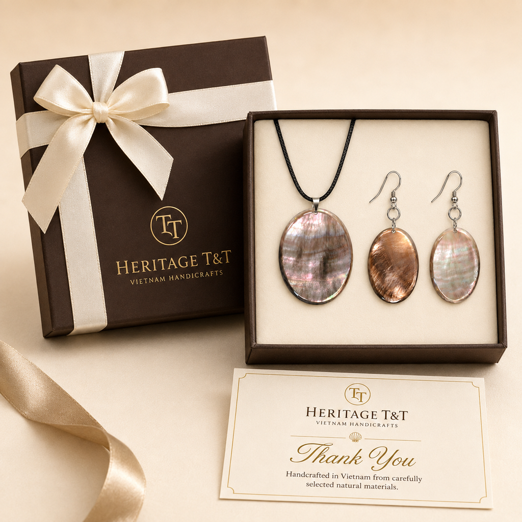 Natural Shell Statement Necklace Earrings Set – Abalone  Mother of Pearl – Heritage TT