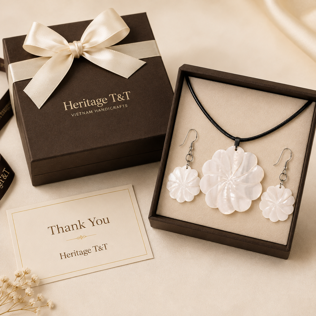 Floral Abalone and Mother of Pearl Necklace and Earrings Set – Heritage TT