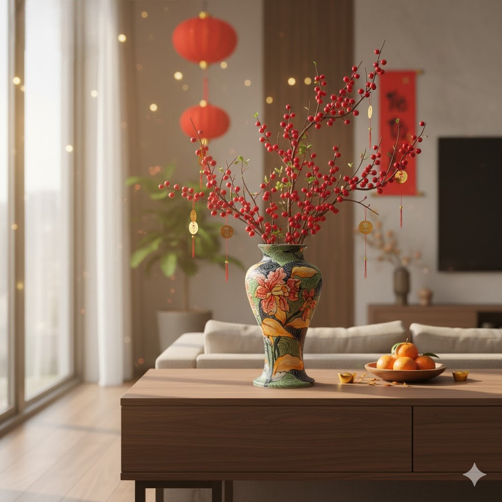 Handmade Mosaic Ceramic Vase – Flower Design  – 35 cm (13.8 in) – Home Décor – Heritage T&T Mosaic Collection – Bat Trang Vietnam