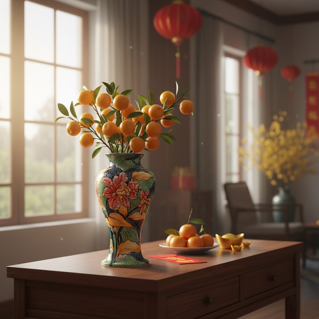 Handmade Mosaic Ceramic Vase – Flower Design  – 35 cm (13.8 in) – Home Décor – Heritage T&T Mosaic Collection – Bat Trang Vietnam