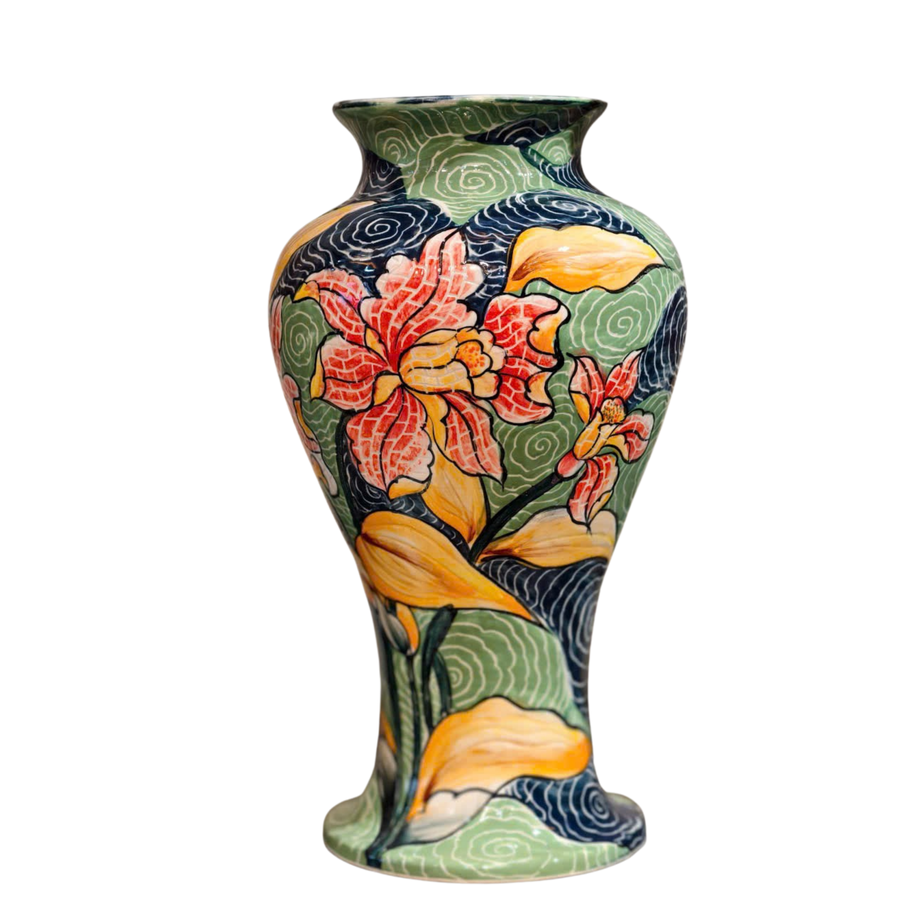 Handmade Mosaic Ceramic Vase – Flower Design  – 35 cm (13.8 in) – Home Décor – Heritage T&T Mosaic Collection – Bat Trang Vietnam