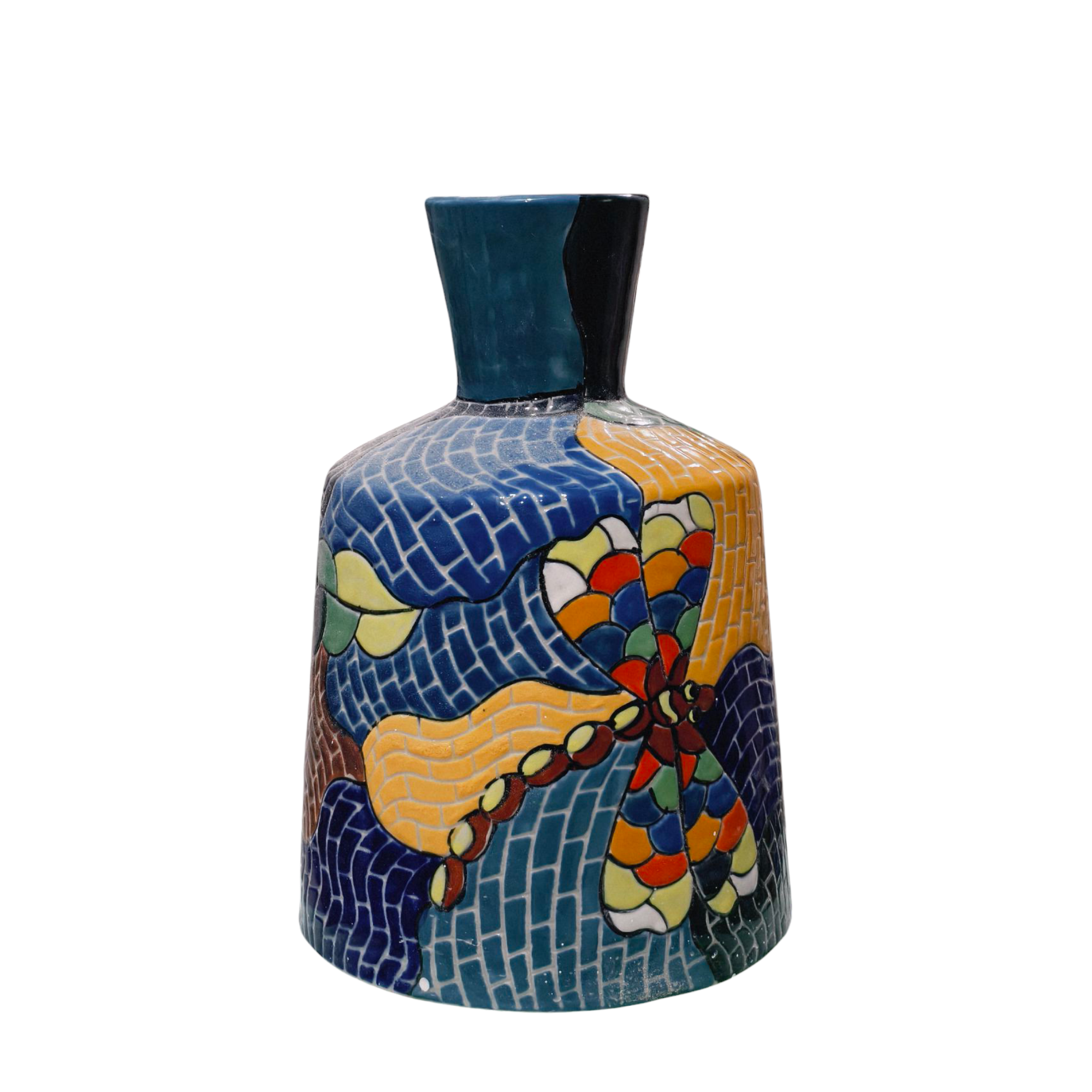 Handmade Mosaic Ceramic Vase – Dragonfly Design  – 25 cm (9.8 in) – Home Décor – Heritage T&T Mosaic Collection – Bat Trang Vietnam