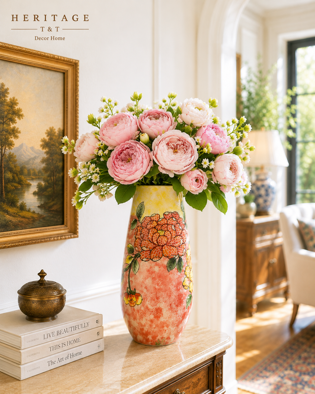 Handmade Mosaic Ceramic Vase – Flower Design  – 36.5 cm (14.4 in) – Home Décor – Heritage T&T Mosaic Collection – Bat Trang Vietnam