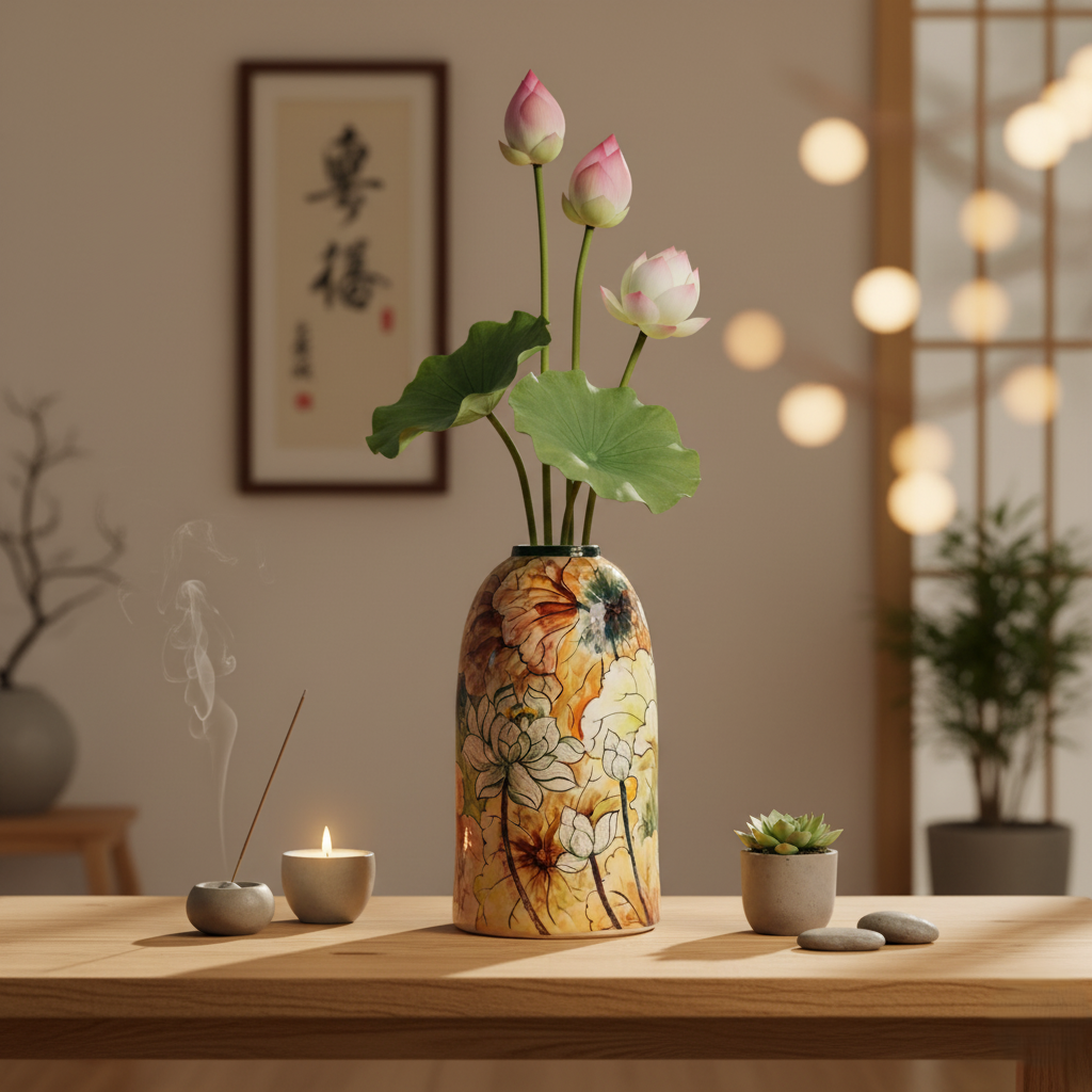 Handmade Mosaic Ceramic Vase – Lotus Design  – 40 cm (15.7 in) – Home Décor – Heritage T&T Mosaic Collection – Bat Trang Vietnam