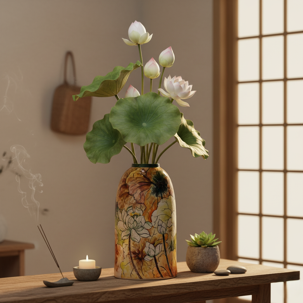 Handmade Mosaic Ceramic Vase – Lotus Design  – 40 cm (15.7 in) – Home Décor – Heritage T&T Mosaic Collection – Bat Trang Vietnam