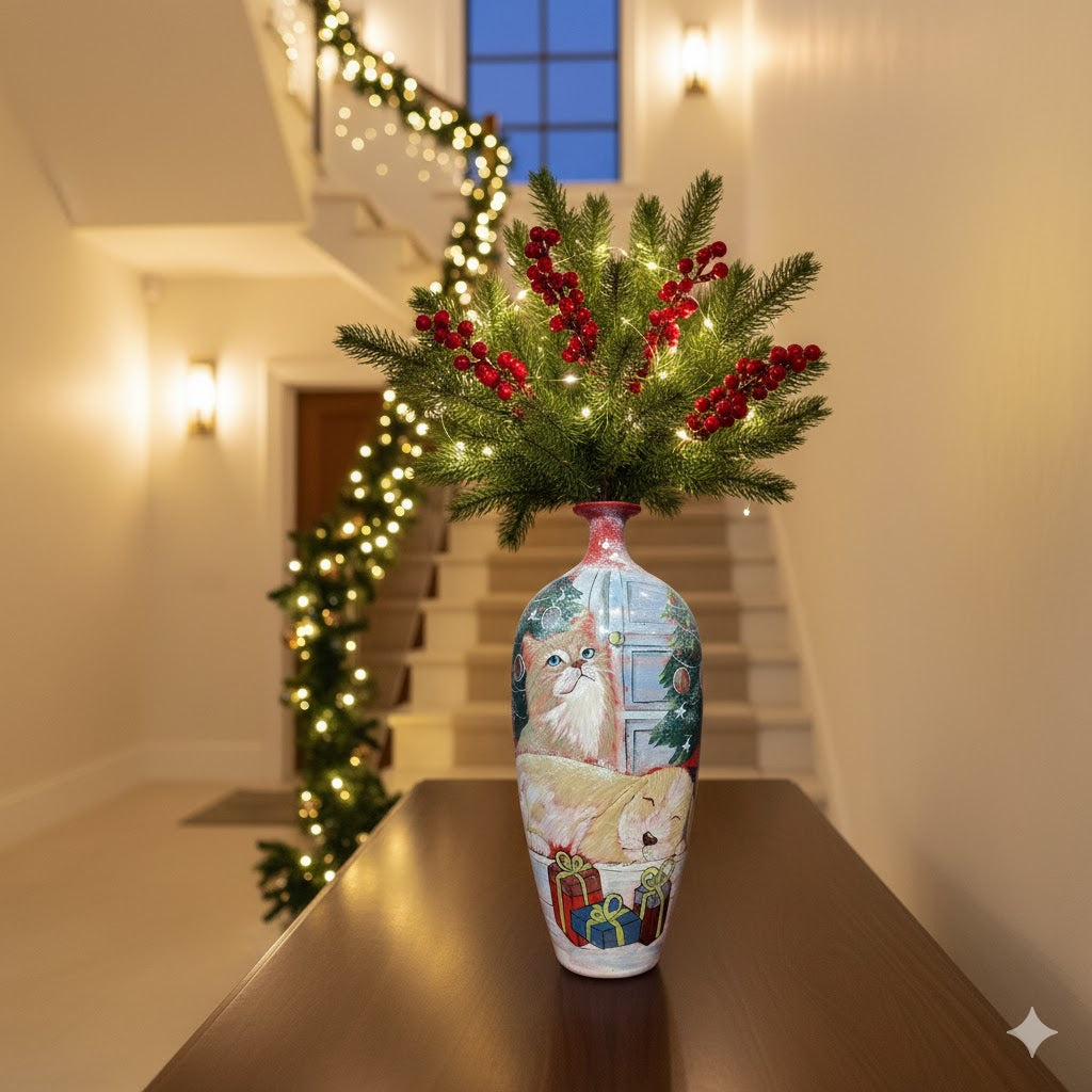 Handmade Mosaic Ceramic Vase – Cat Design  – 51 cm (20.1 in) – Home Décor – Heritage T&T Mosaic Collection – Bat Trang Vietnam