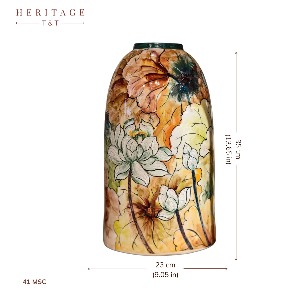 Handmade Mosaic Ceramic Vase – Lotus Design  – 40 cm (15.7 in) – Home Décor – Heritage T&T Mosaic Collection – Bat Trang Vietnam