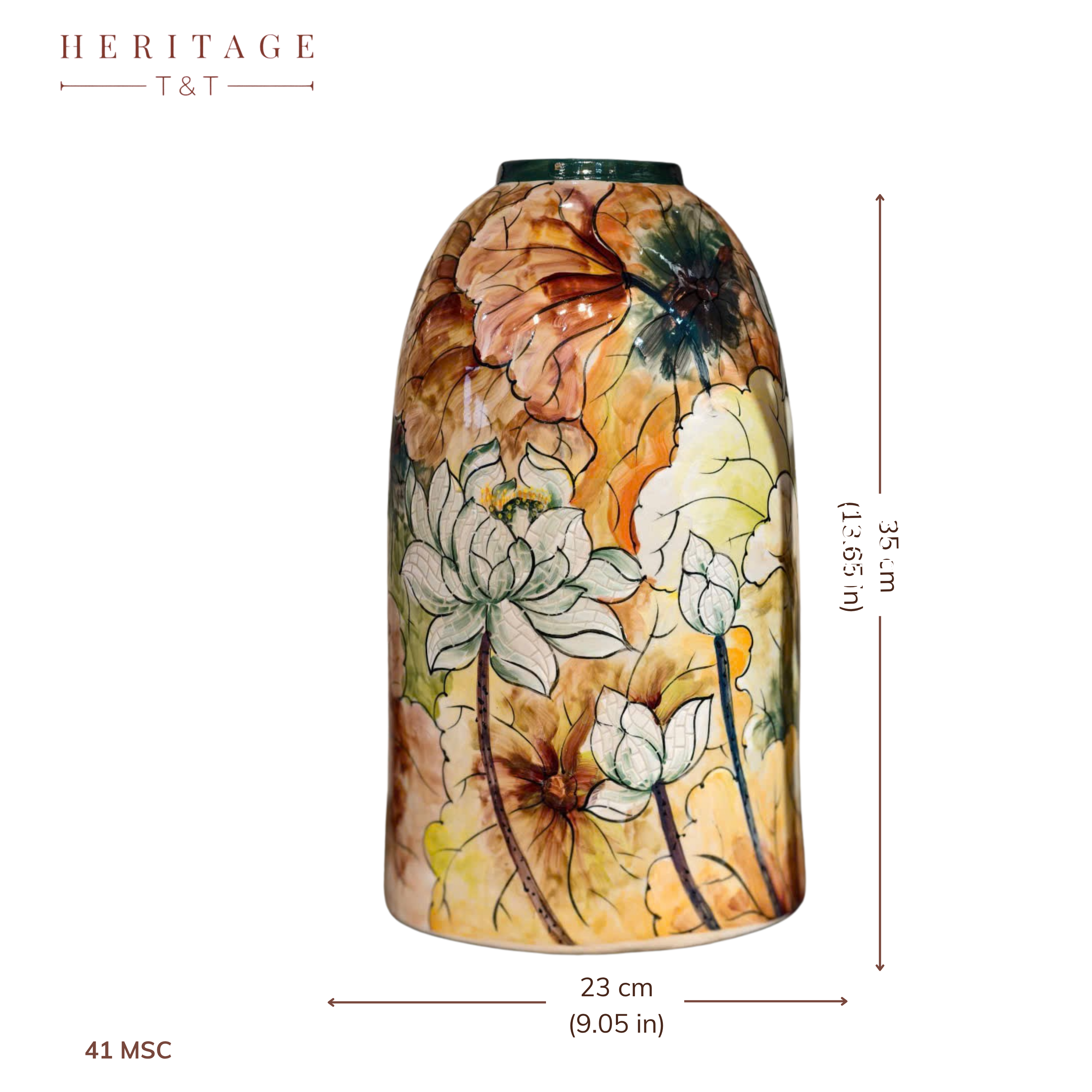Handmade Mosaic Ceramic Vase – Lotus Design  – 40 cm (15.7 in) – Home Décor – Heritage T&T Mosaic Collection – Bat Trang Vietnam