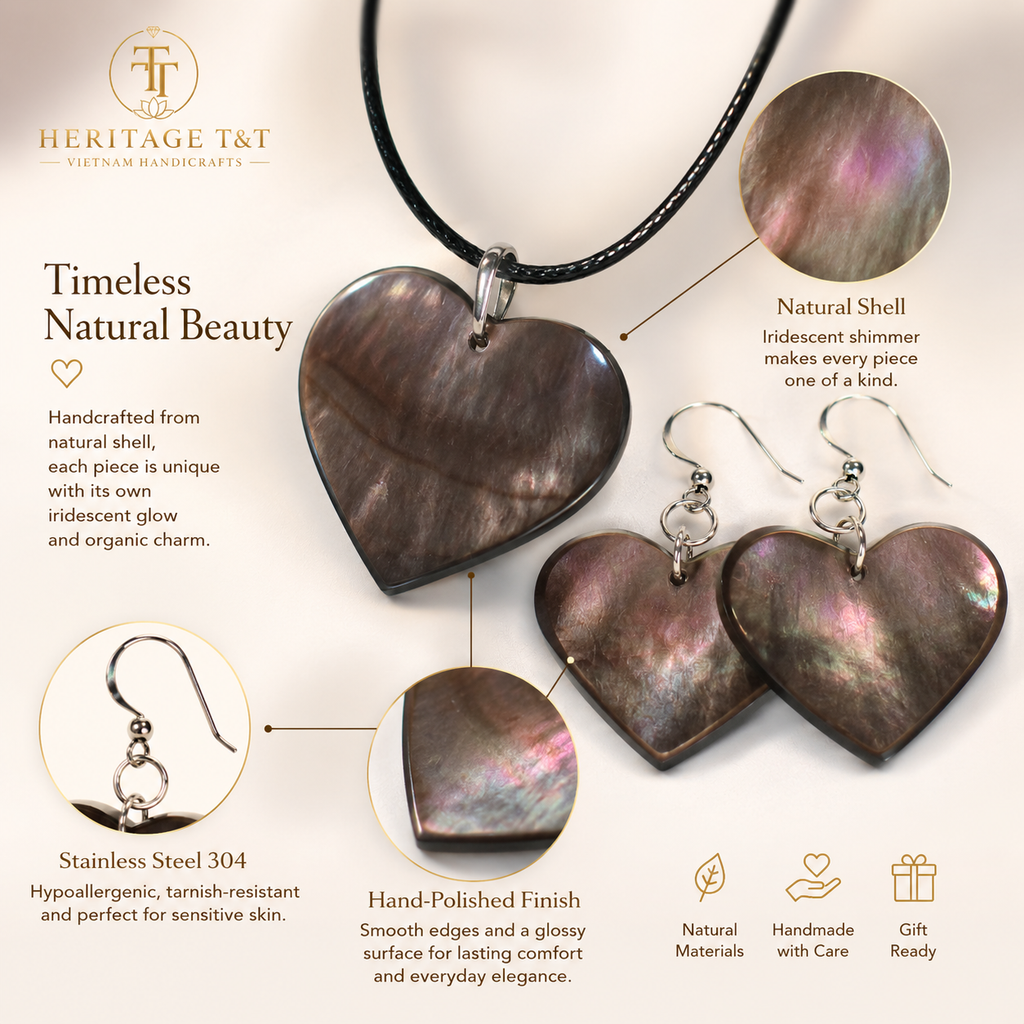 Natural Shell Statement Necklace Earrings Set – Abalone  Mother of Pearl – Heritage TT