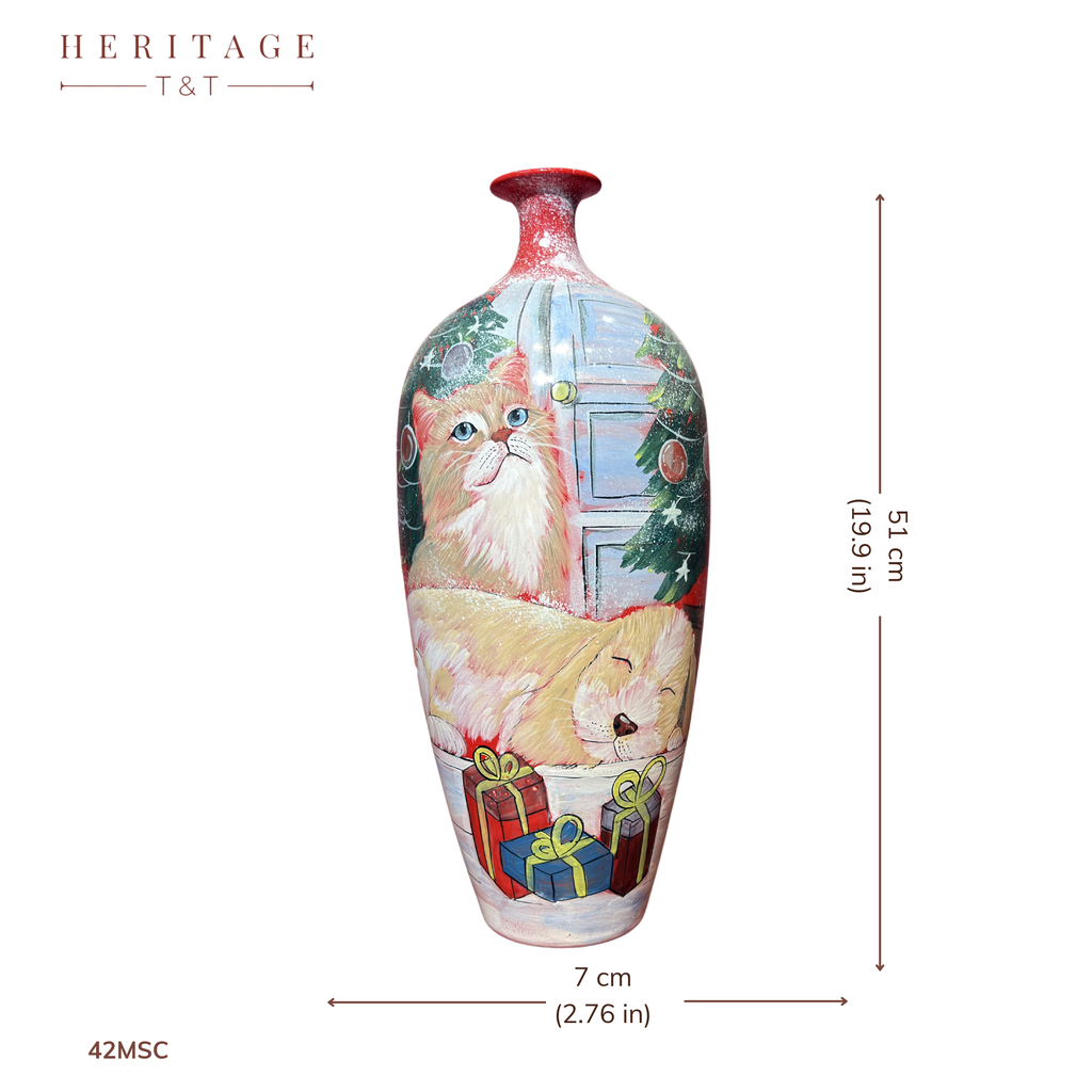 Handmade Ceramic Vase Pet Collection Cat Design 51 cm Bat Trang Pottery Hand Painted Home Decor HERITAGE T&T