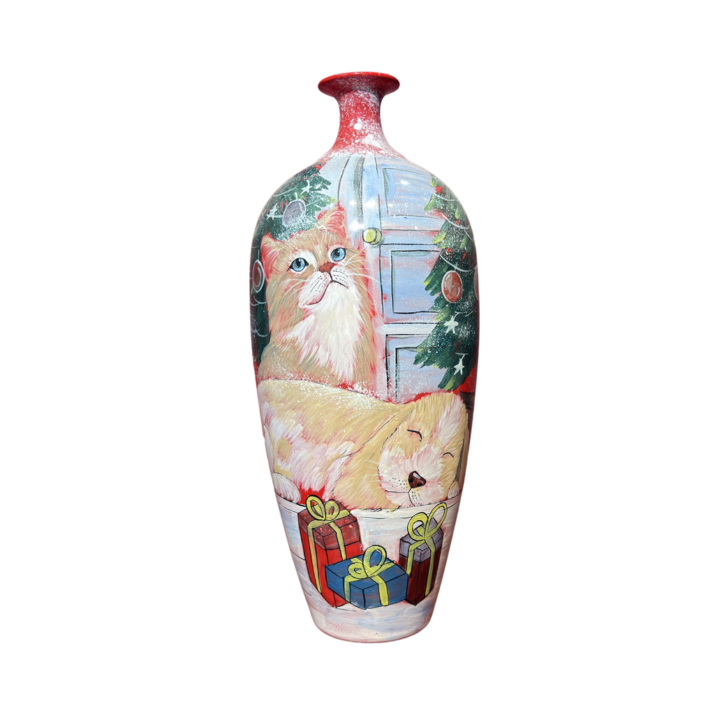 Handmade Ceramic Vase Pet Collection Cat Design 51 cm Bat Trang Pottery Hand Painted Home Decor HERITAGE T&T