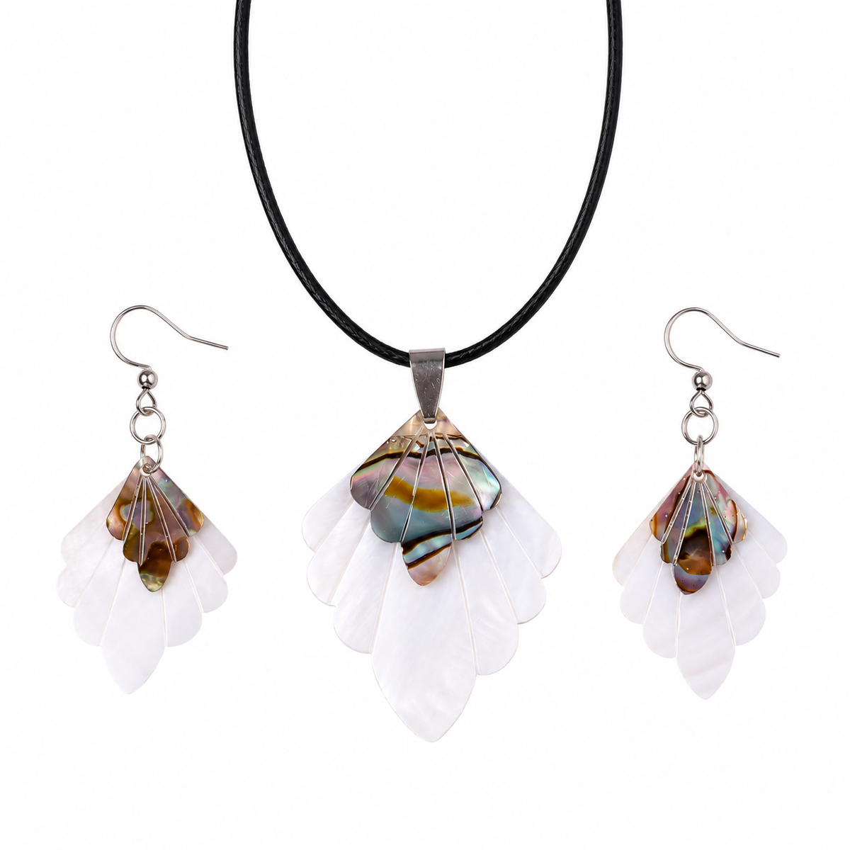 Organic Leaf Abalone - Mother of Pearl Necklace - Earrings Set – Heritage TT