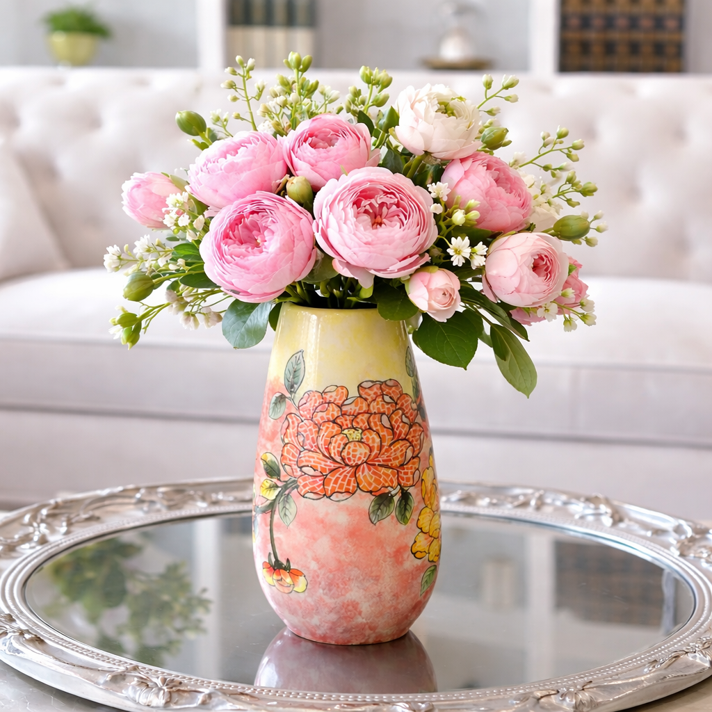 Handmade Mosaic Ceramic Vase – Flower Design  – 36.5 cm (14.4 in) – Home Décor – Heritage T&T Mosaic Collection – Bat Trang Vietnam