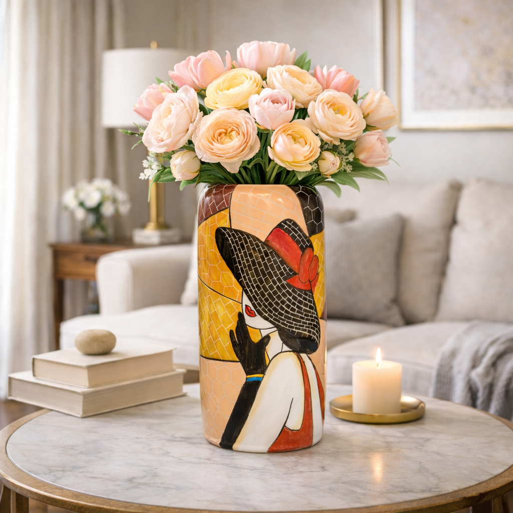 Handmade Mosaic Ceramic Vase – Lady Design  – 25 cm (9.8 in) – Home Décor – Heritage T&T Mosaic Collection – Bat Trang Vietnam