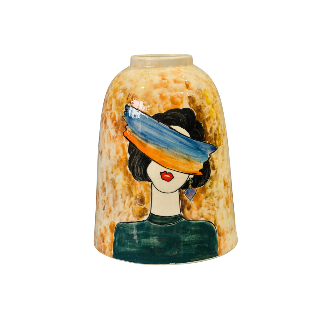 Handmade Mosaic Ceramic Vase – Abstract Lady Face Design – 10.2 in (26 cm) – Bat Trang Vietnam Home Decor