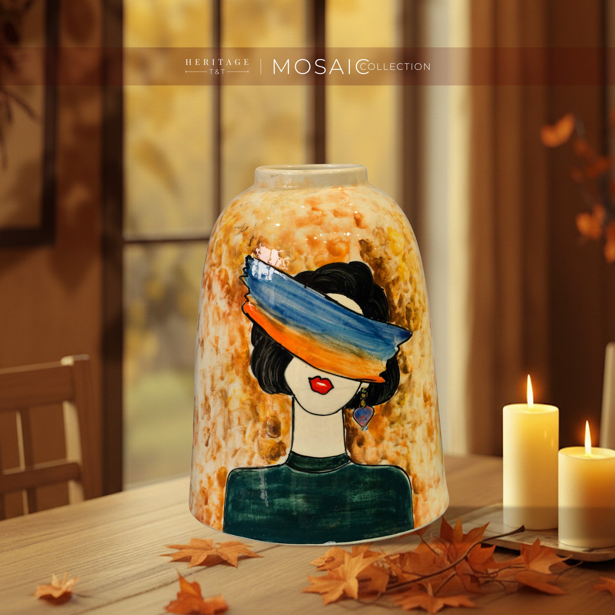 Handmade Mosaic Ceramic Vase – Lady Design  – 26 cm (10.2 in) – Home Décor – Heritage T&T Mosaic Collection – Bat Trang Vietnam
