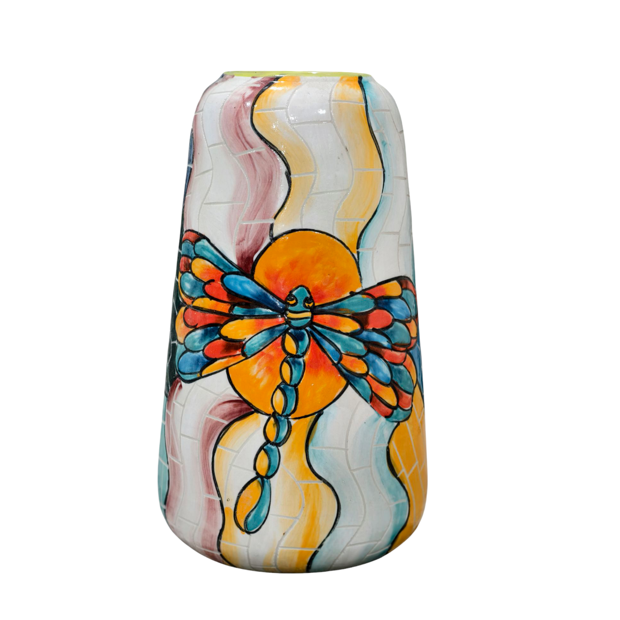 Handmade Mosaic Ceramic Vase – Dragonfly Design  – 26 cm (10.2 in) – Home Décor – Heritage T&T Mosaic Collection – Bat Trang Vietnam