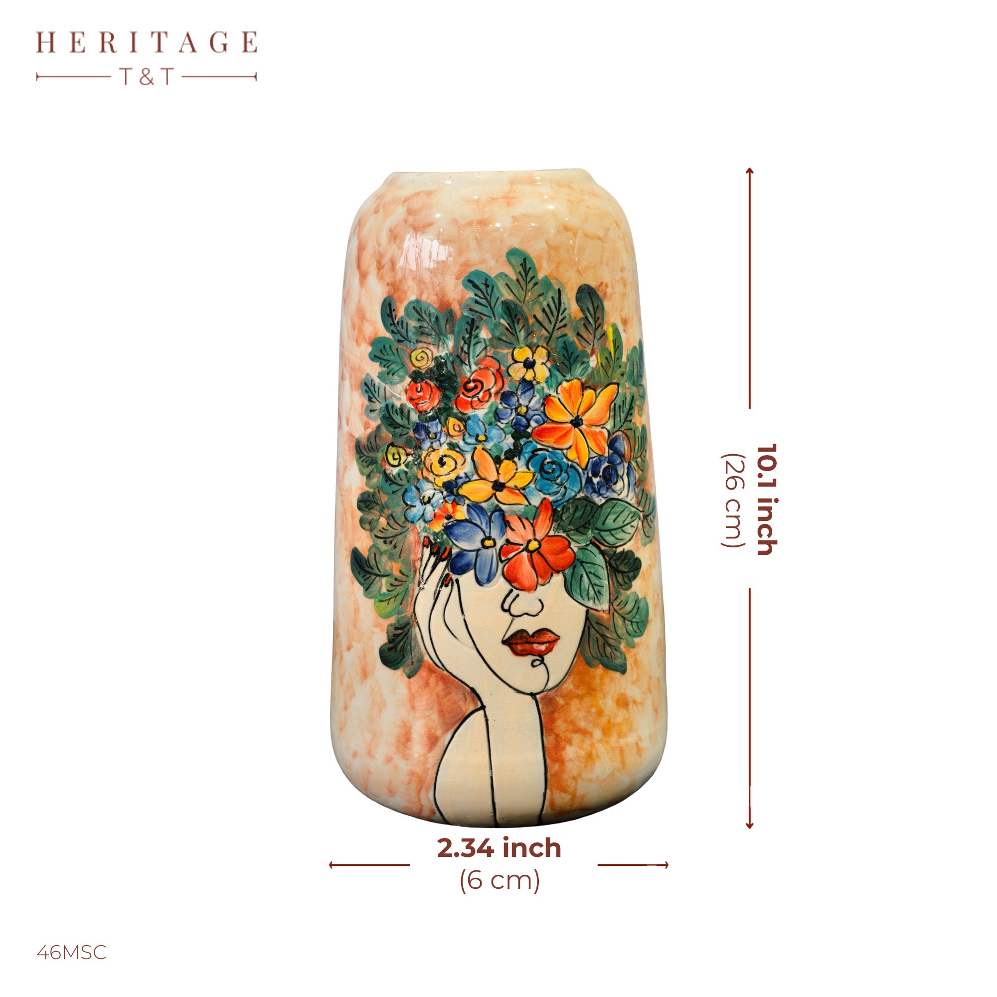 Handmade Mosaic Ceramic Vase – Lady Design  – 26 cm (10.2 in) – Home Décor – Heritage T&T Mosaic Collection – Bat Trang Vietnam