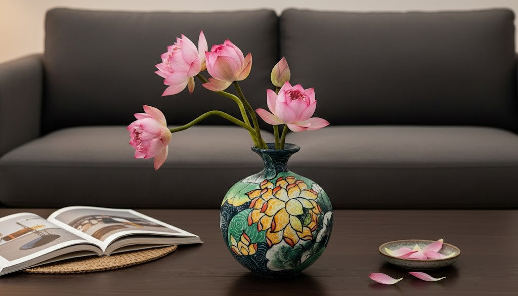 Handmade Mosaic Ceramic Vase – Lotus Design  – 25 cm (9.8 in) – Home Décor – Heritage T&T Mosaic Collection – Bat Trang Vietnam
