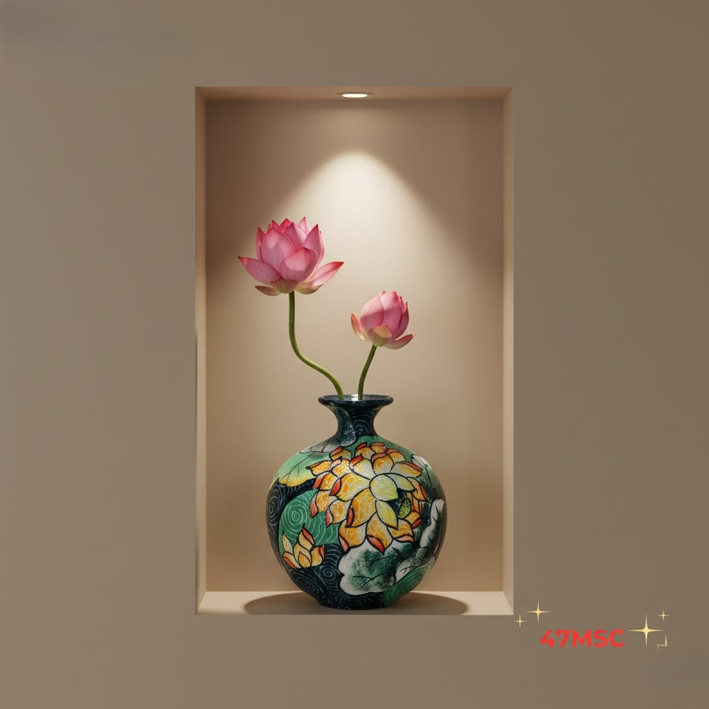 Handmade Mosaic Ceramic Vase – Lotus Design  – 25 cm (9.8 in) – Home Décor – Heritage T&T Mosaic Collection – Bat Trang Vietnam