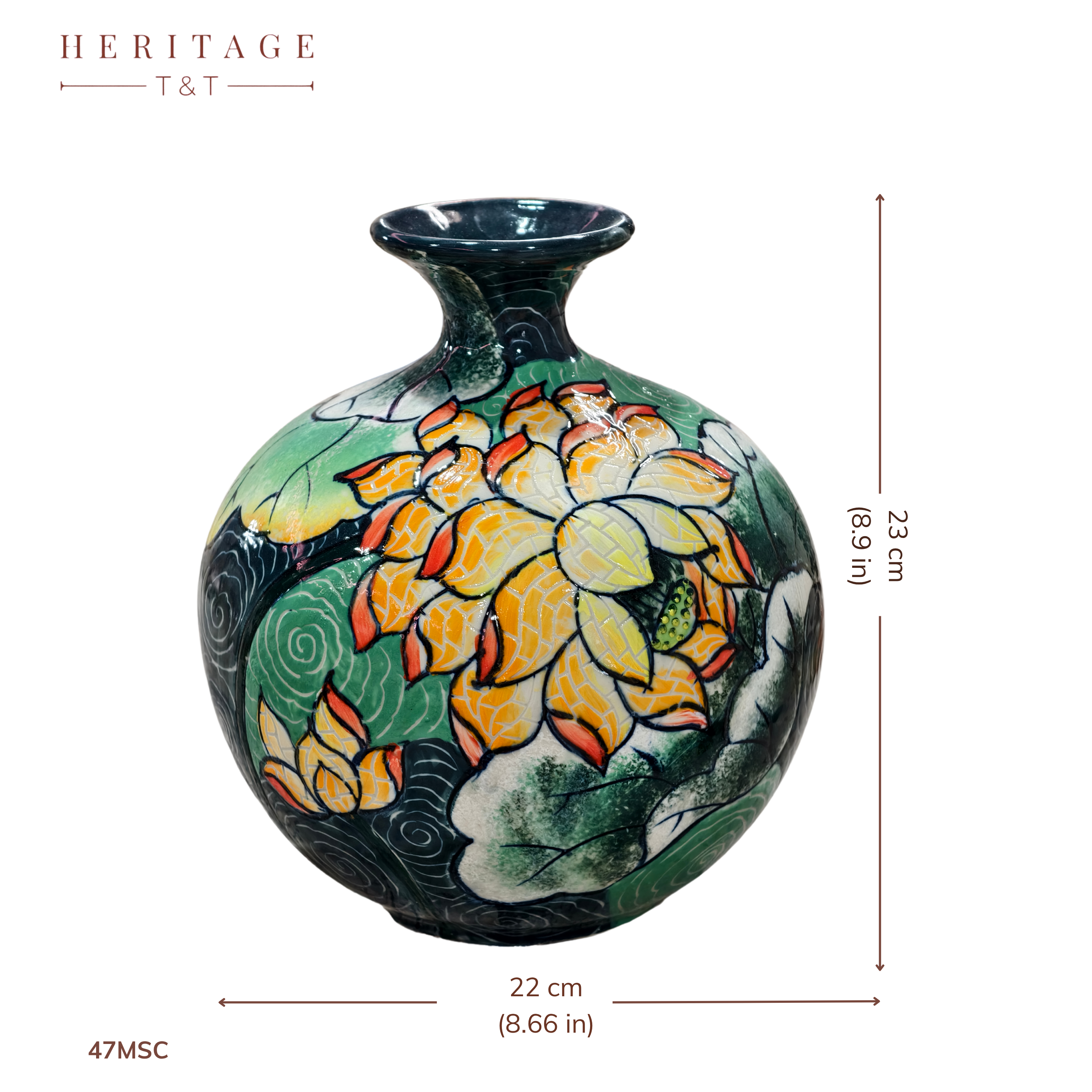 Handmade Mosaic Ceramic Vase – Lotus Design  – 25 cm (9.8 in) – Home Décor – Heritage T&T Mosaic Collection – Bat Trang Vietnam
