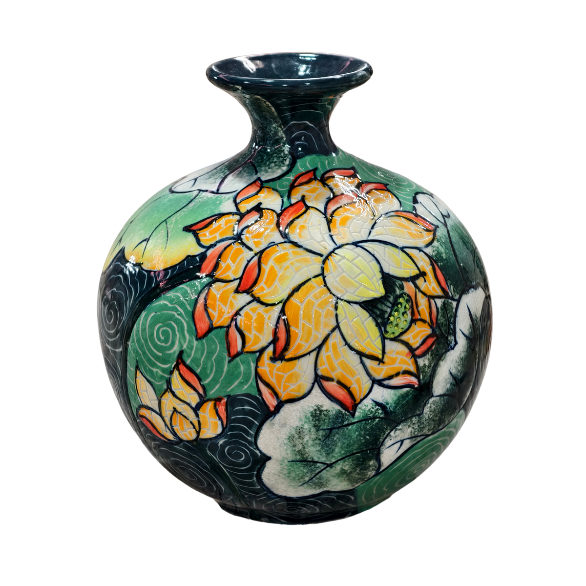Handmade Mosaic Ceramic Vase – Lotus Design  – 25 cm (9.8 in) – Home Décor – Heritage T&T Mosaic Collection – Bat Trang Vietnam