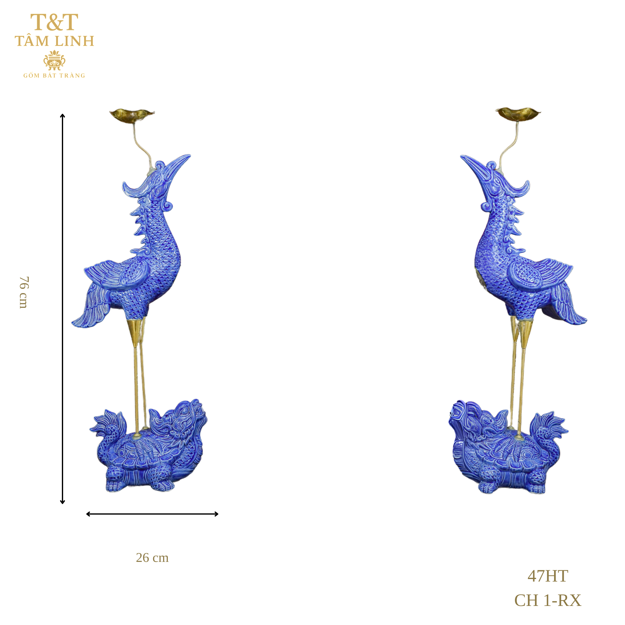 Heritage T&T Ceramic Altar Crane Pair Tâm An – Set of 2 – Bat Trang Vietnam