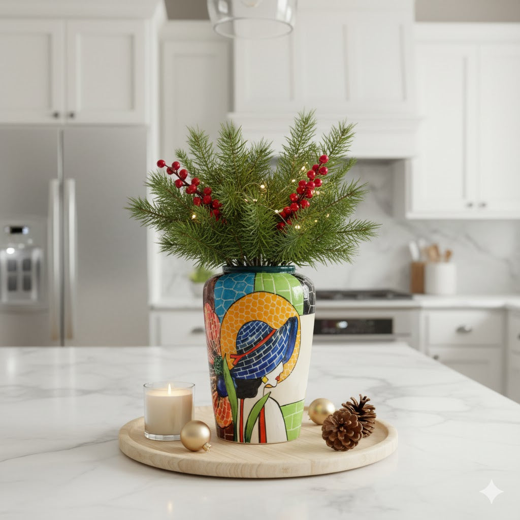 Handmade Mosaic Ceramic Vase – Lady Design  – 28 cm (11 in) – Home Décor – Heritage T&T Mosaic Collection – Bat Trang Vietnam