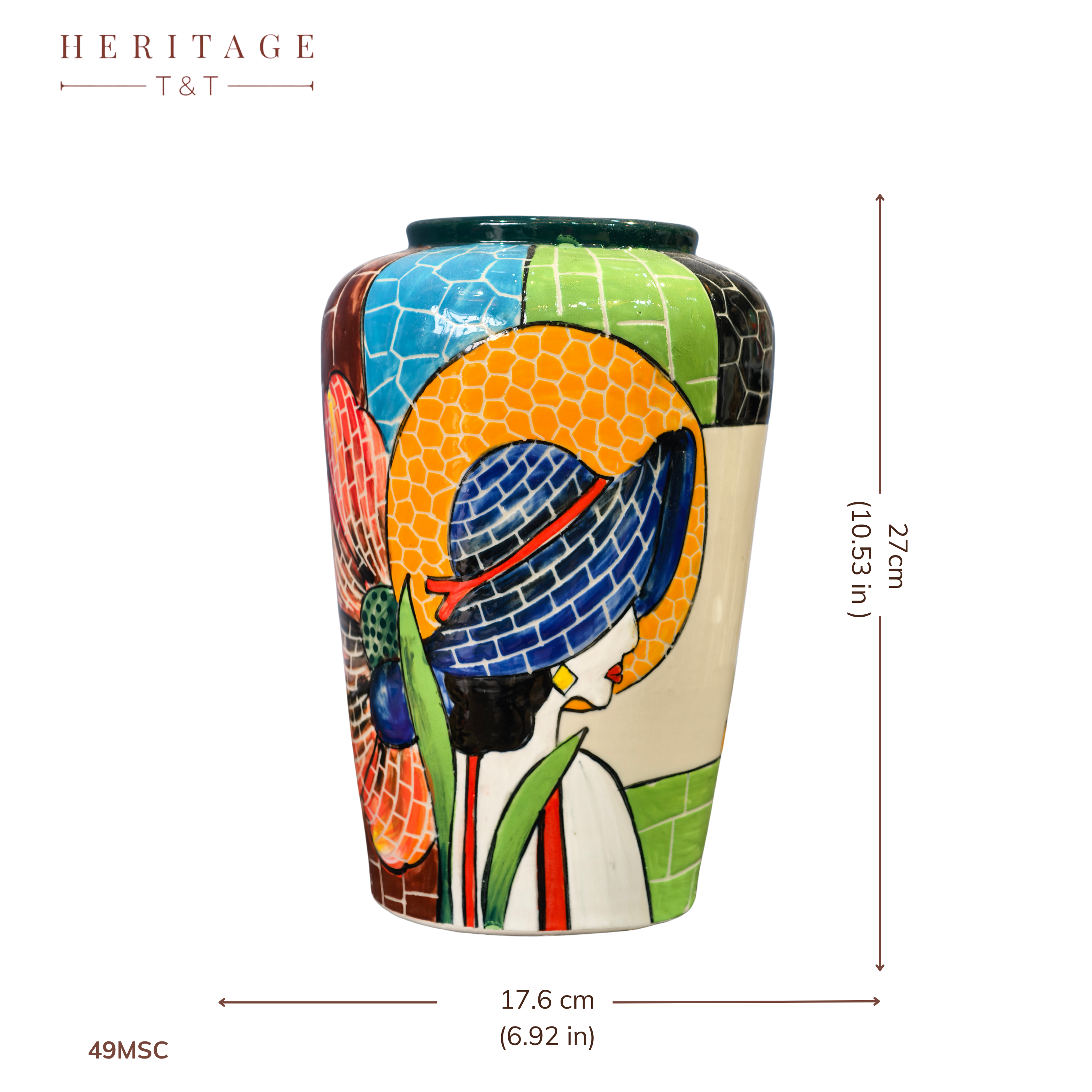 Handmade Mosaic Ceramic Vase – Lady Design  – 28 cm (11 in) – Home Décor – Heritage T&T Mosaic Collection – Bat Trang Vietnam