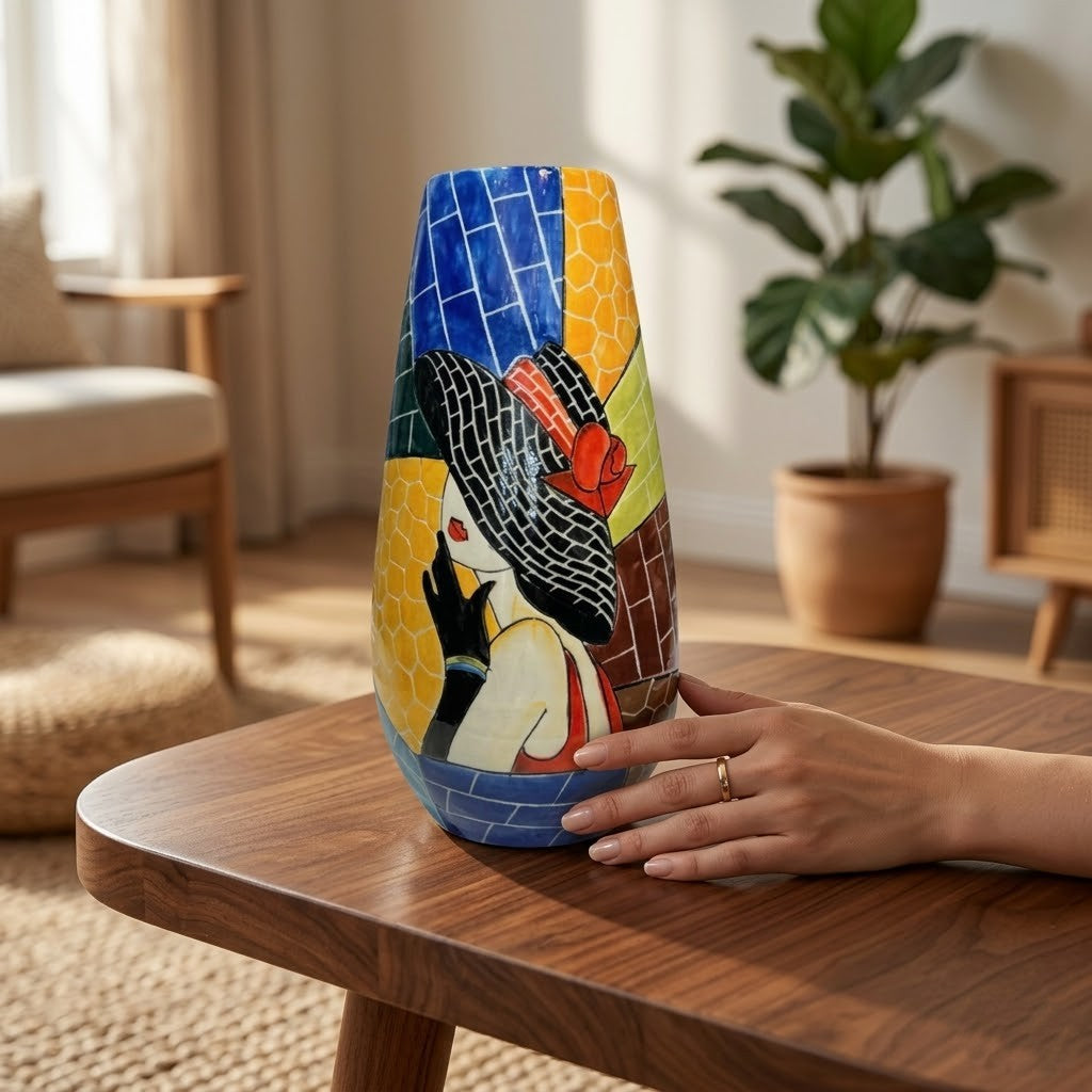 Handmade Mosaic Ceramic Vase – Lady Design  – 36.5 cm (14.4 in) – Home Décor – Heritage T&T Mosaic Collection – Bat Trang Vietnam