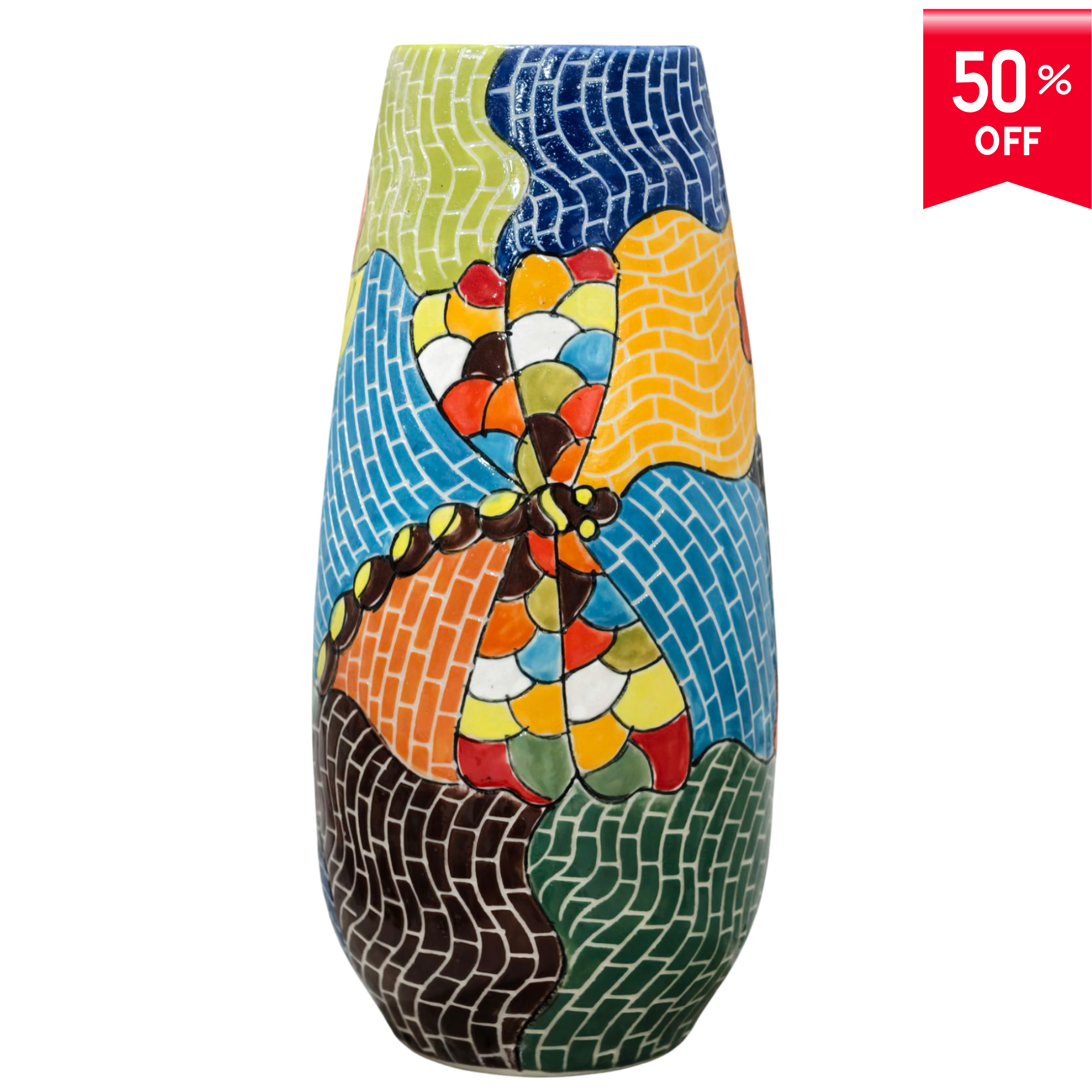 Handmade Mosaic Ceramic Vase – Dragonfly Design  – 29 cm (11.4 in) – Home Décor – Heritage T&T Mosaic Collection – Bat Trang Vietnam