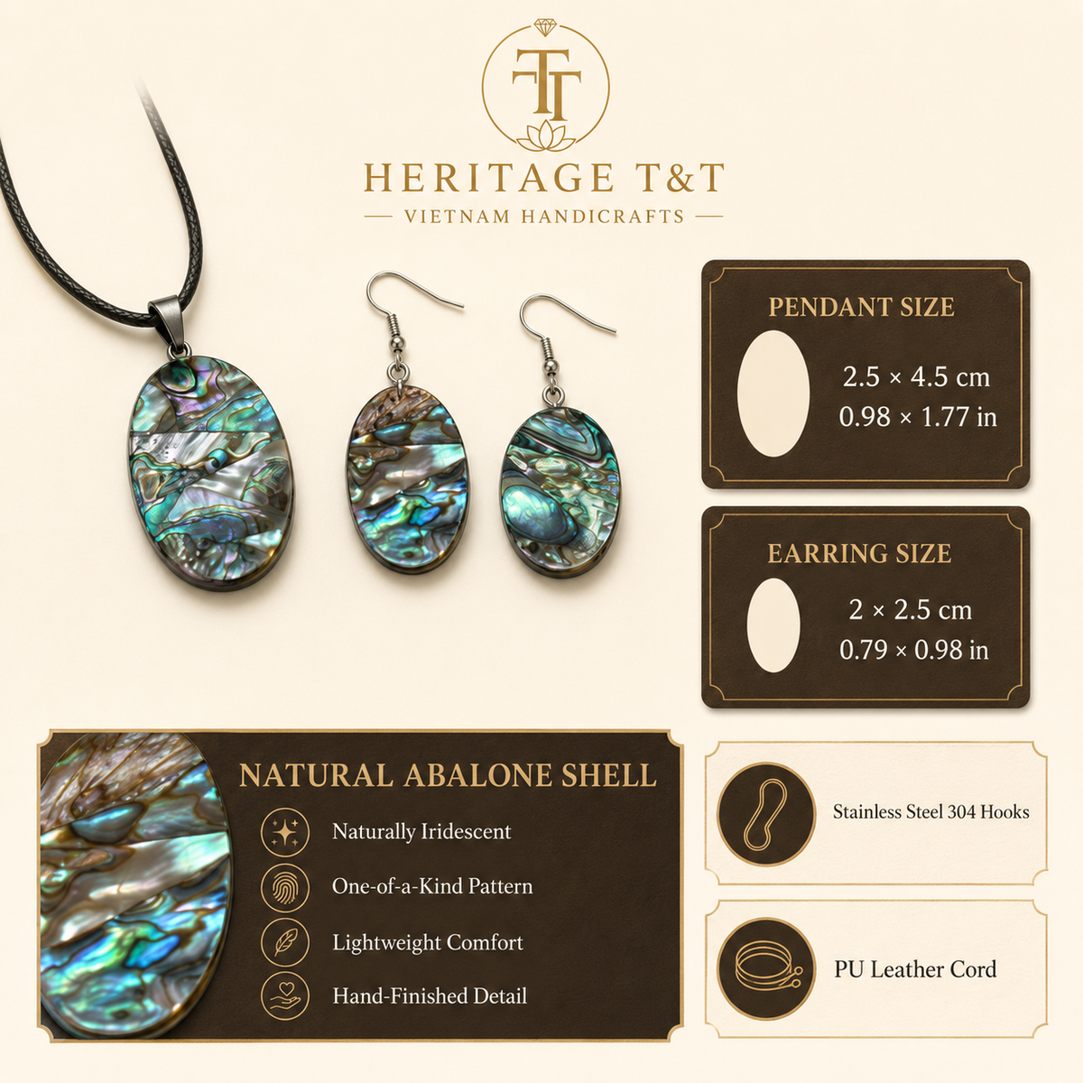 Organic Leaf Abalone - Mother of Pearl Necklace - Earrings Set – Heritage TT