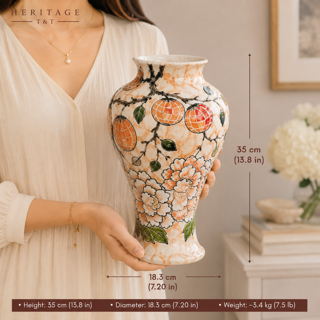 Handmade Mosaic Ceramic Vase – Flower Design  – 35 cm (13.8 in) – Home Décor – Heritage T&T Mosaic Collection – Bat Trang Vietnam